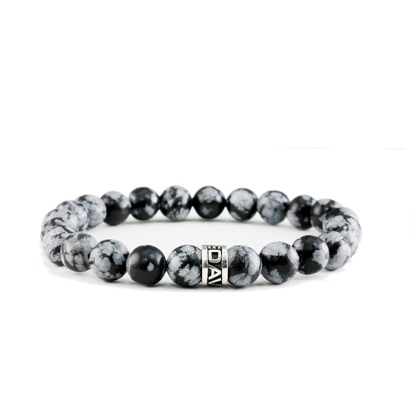 Bracelet Classic Obsidienne Flocon de Neige et argent