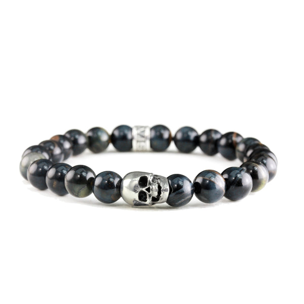 Bracelet Skull Oeil de Tigre Bleu