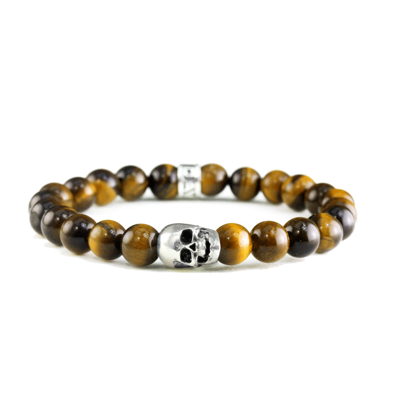 Bracelet Skull Oeil de Tigre Jaune et argent