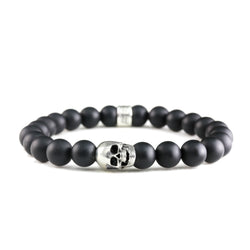 Bracelet Skull Onyx Mate et argent
