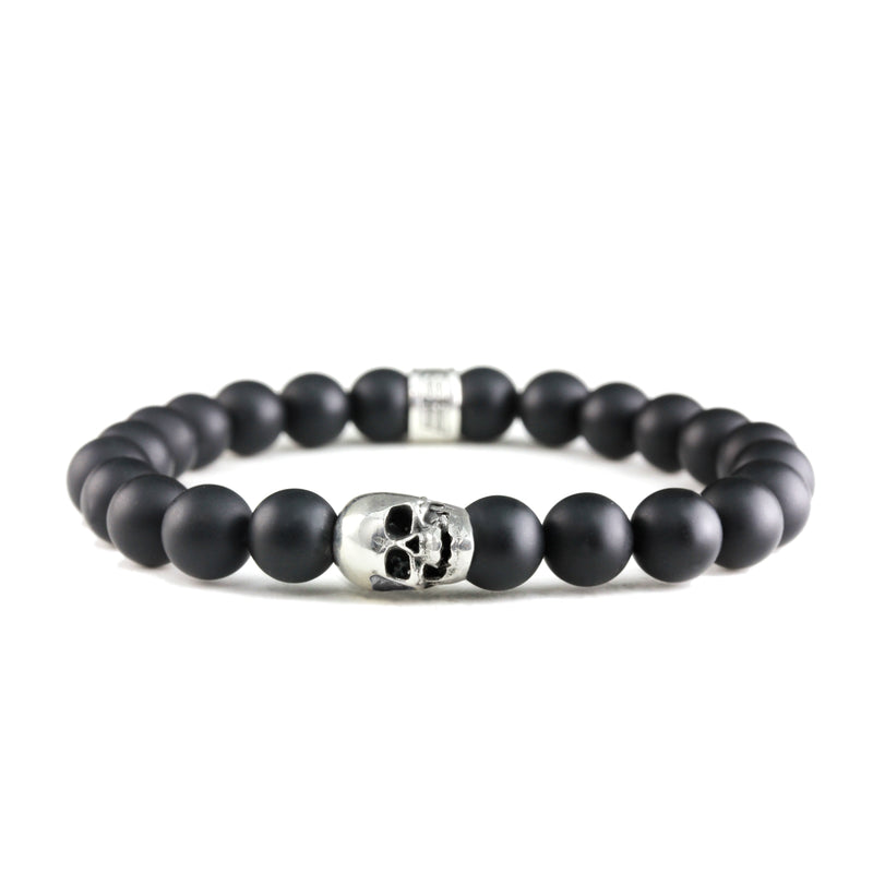 Bracelet Skull Onyx Mate et argent