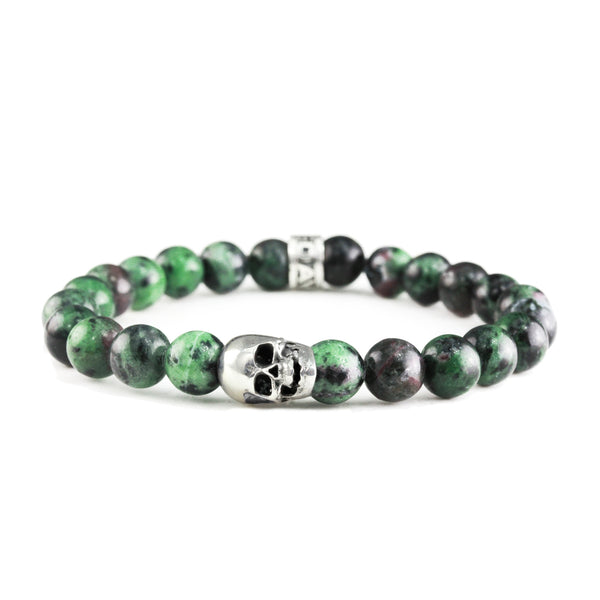 Bracelet Skull Rubis Zoisite et argent