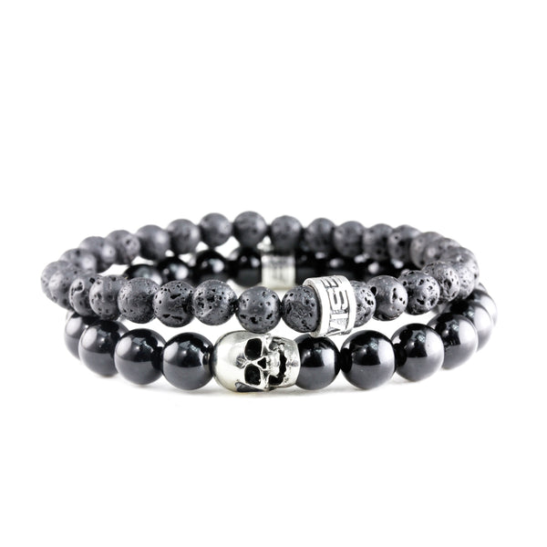 Bracelet Duo Skull Onyx Poli - Lava