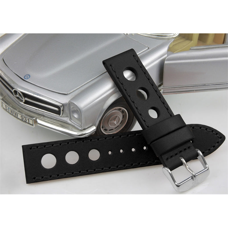 22mm Bracelet Montre Cuir Racing Noir B0320