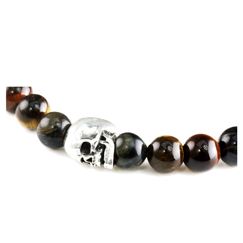 Bracelet Duo Skull Mix Oeil de Tigre et argent