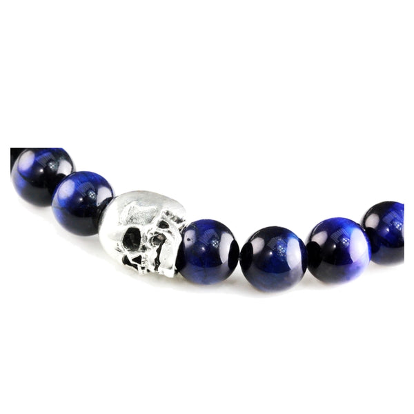 Bracelet Skull Oeil de Tigre Bleu Navy