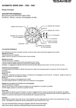 mode d'emploi Montre Aviateur - 0450 - 1020 - 1940