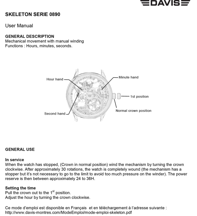 mode d'emploi Montre Skeleton série 0890