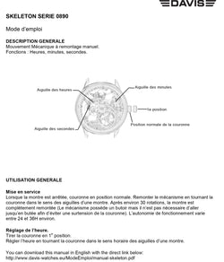 mode d'emploi Montre Skeleton série 0890